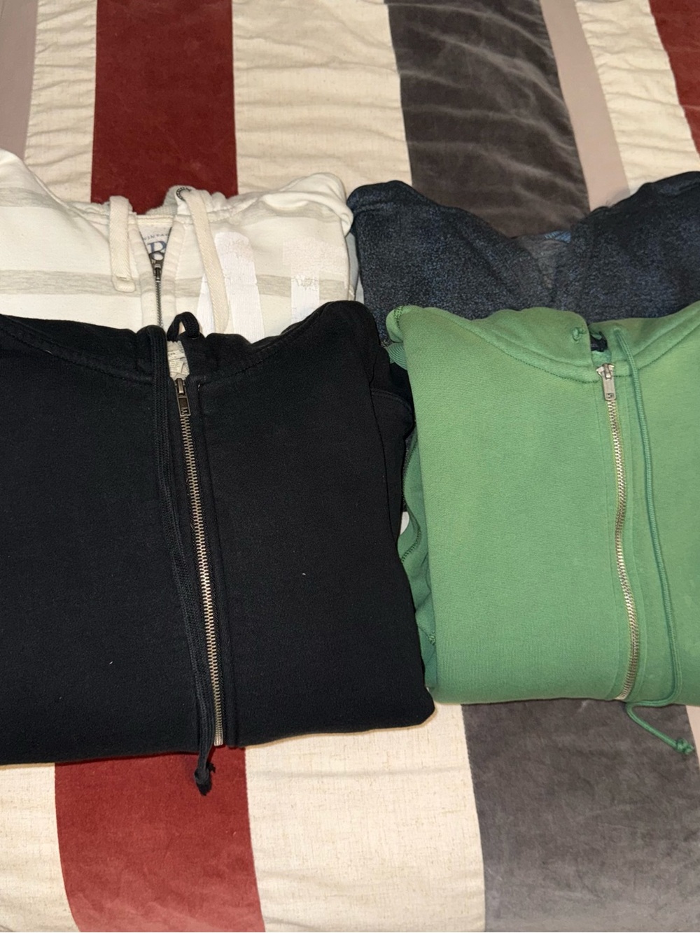 Set of Zip-Up Hoodies — Black, Green, Cream, Grey